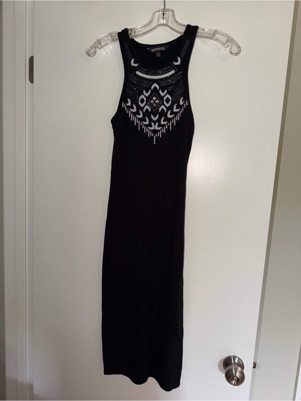 Express Black Maxi Dress with Beaded Neckline